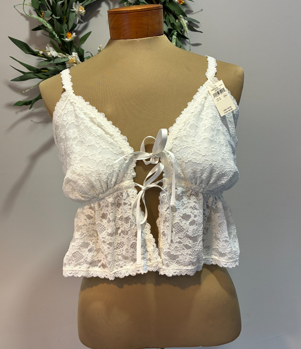 Aerie White Lace Flyaway Cami Tie Cropped Babydoll Coquette Y2K Boho, NWT XL
